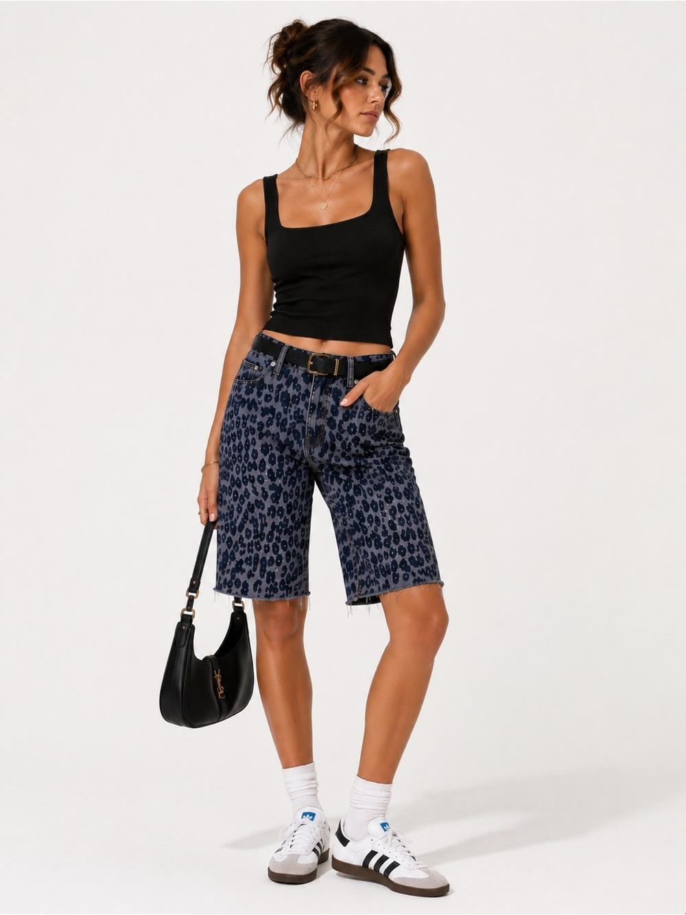 Pilcro Leopard Print Bermuda Shorts Women’s Size 29 Raw Hem Mid Rise Denim